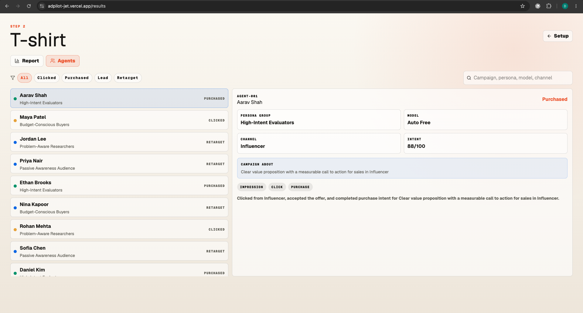 AdPilot agent explorer screen