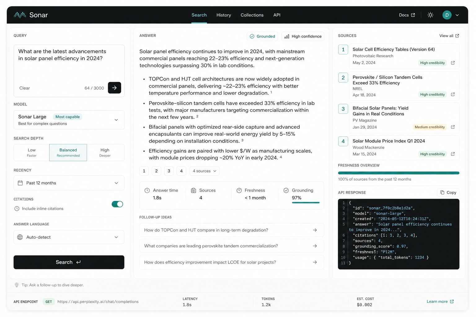 Perplexity Sonar answer with citations functionality visual